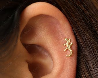 Gecko Lizard Labret Stud • Sterling Silver Internally Threaded Cartilage Earring