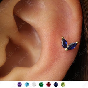18G/16G Sapphire Marquise Cartilage Flat Back Labret • marqusise conch earrings •  cartilage stud • helix stud • tragus stud • labret stud
