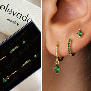 Classic Emerald Diamond Huggie Hoop Gift Set • Dainty Hoop Earrings • earring set • gift ready • gift for her • gift for mom • gift set