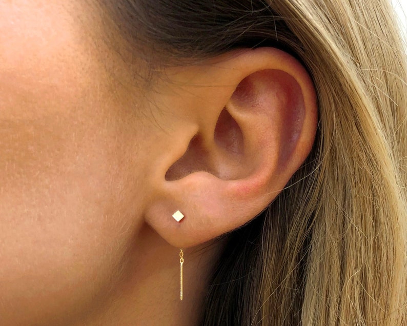 Cube Threader Dangle Earrings Bar Ear Threader Threader Etsy
