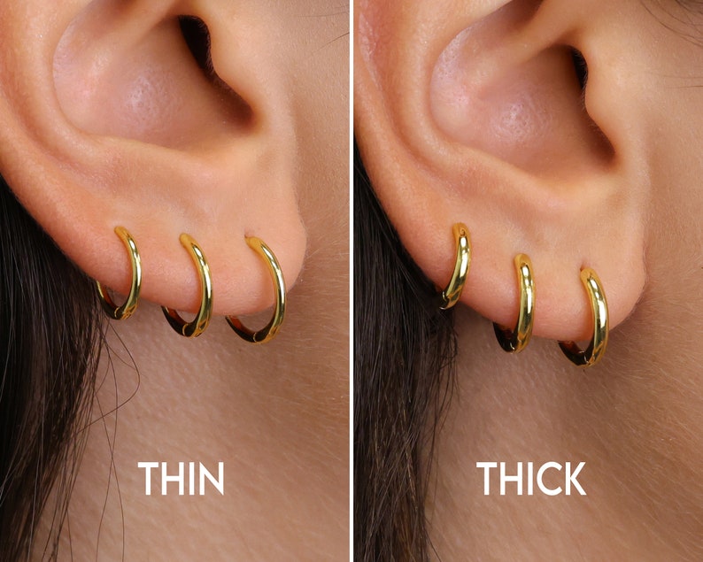 Simple Everyday Huggie Hoop Earrings rounded hoop earrings cartilage hoop gold conch hoop small helix hoop huggie tragus hoop zdjęcie 2