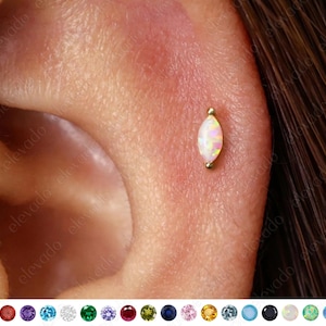 18G/16G White Opal Dainty Flat Back Labret • tragus stud • helix piercing • cartilage earring • minimalist jewelry