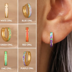 Iridescent Opal Inlay Huggie Hoop Earrings • gold hoop earrings • minimalist jewelry • gift for her • gift for mom • gift ideas