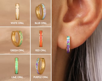 Iridescent Opal Inlay Huggie Hoop Earrings • gold hoop earrings • minimalist jewelry • gift for her • gift for mom • gift ideas