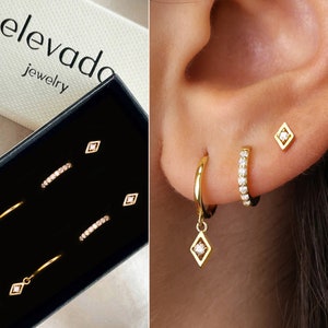 Diamond Geometric Huggie Hoop Gift Set • Dainty Hoop Earrings • earring set • gift ready • gift for her • gift for mom • gift set
