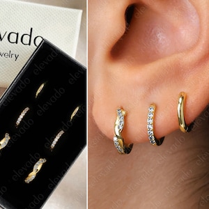Zircon Twisted Paved Hoop Earring Gift Set • Blue Huggie Hoop Earrings • earring set • gift ready • gift for her • gift for mom • gift set