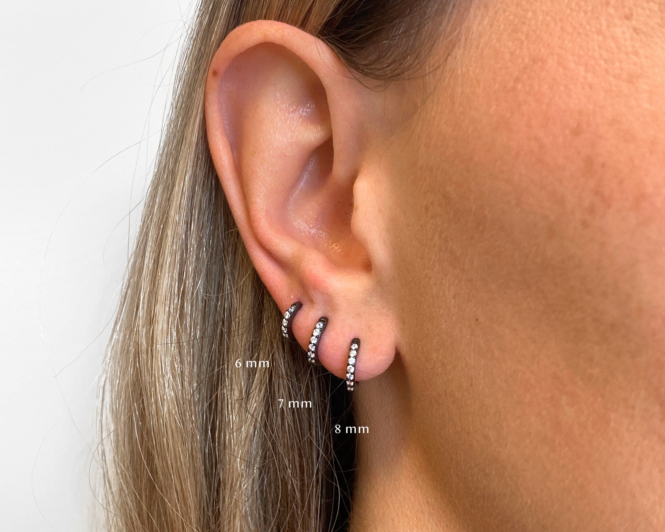Black Huggie Hoop Earrings Black Cartilage Hoop Silver | Etsy