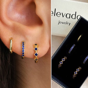 Sapphire Bezel Huggie Hoop Gift Set • Dainty Bezel Hoop Earrings • earring set • gift ready • gift for her • gift for mom • gift set