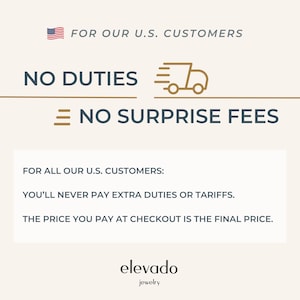 May include: Image with text: "FOR OUR U.S. CUSTOMERS" and "NO DUTIES" and "NO SURPRISE FEES". Below, text reads: "FOR ALL OUR U.S. CUSTOMERS: YOU'LL NEVER PAY EXTRA DUTIES OR TARIFFS. THE PRICE YOU PAY AT CHECKOUT IS THE FINAL PRICE."