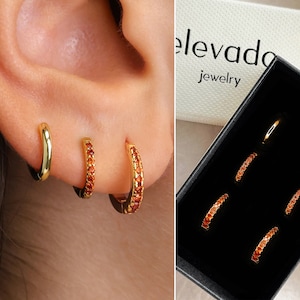 Garnet Paved Sterling Silver Huggie Hoop Earrings Gift Set