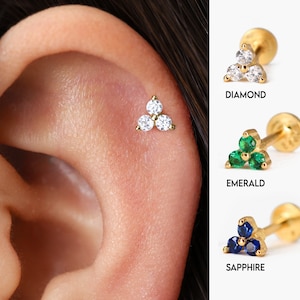 18G Brilliant Flower Flat Back Labret • cartilage earring • helix piercing • tragus stud