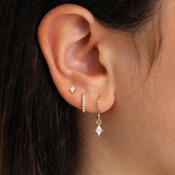 14k Gold Earring Stack Earrings For Women Trendy 3-4 Pairs Dainty