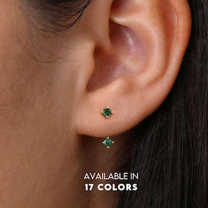 Emerald Tiny Stud Earring • Front Back Earring • May Birthstone • Small Stud Earrings • Gifts for Her