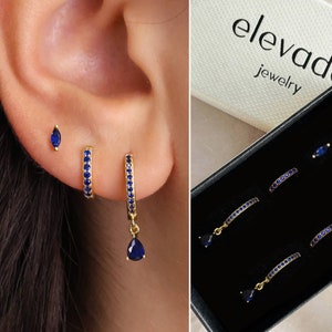 Sapphire Teardrop Hoop Earring Set • gift for her • sapphire hoops • minimalist dainty earrings • valentines day gift • personalized jewelry