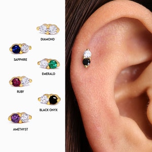 18G/16G Brilliant Contrasting Cartilage Flat Back Labret Earring • tiny studs •  cartilage stud • helix stud • tragus stud