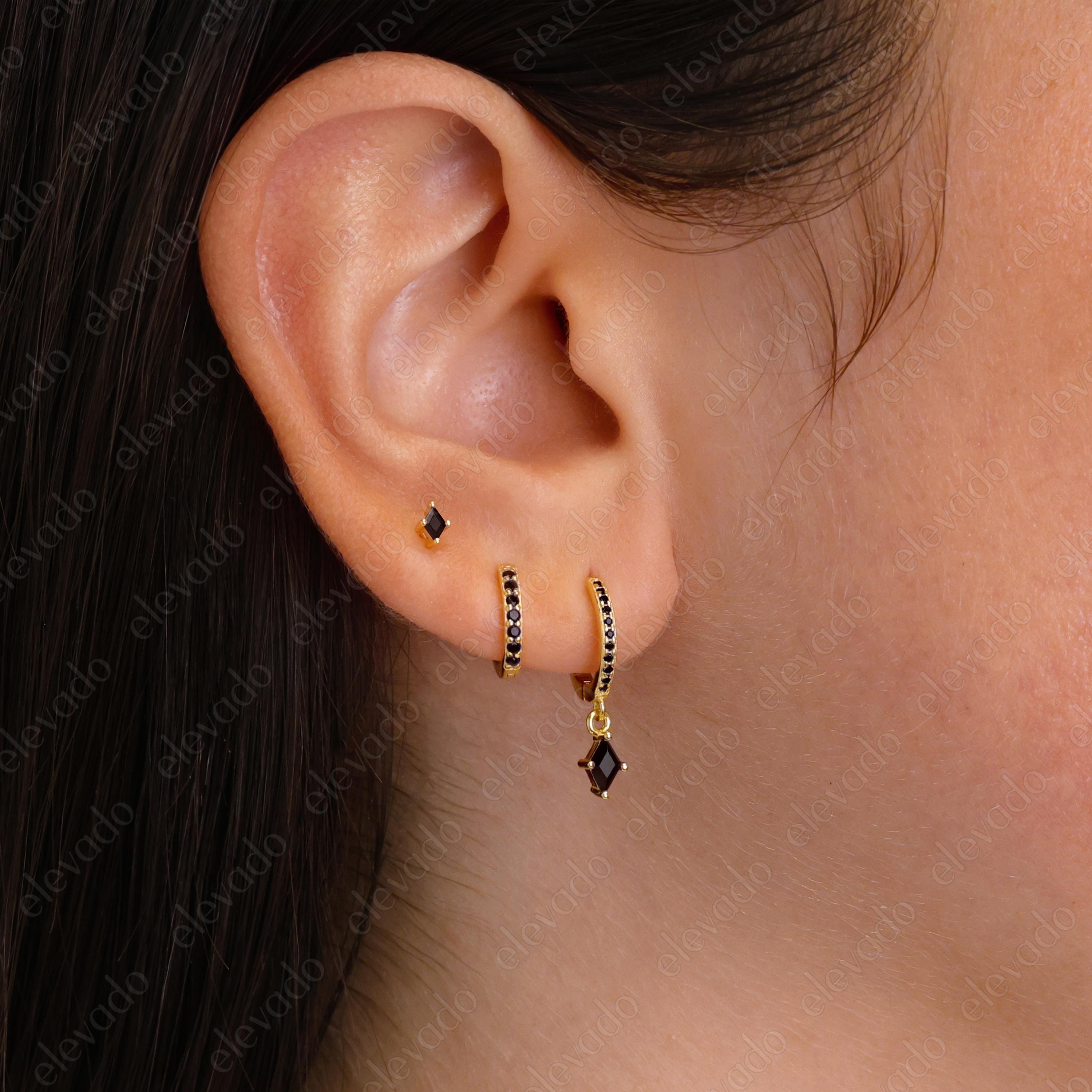 Black Onyx Diamond Cut Hoop Earring Set • gift for her • holiday gift • christmas gift • black onyx jewelry • girlfriend gift • gift ready