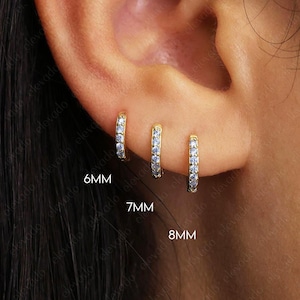 Blue Zircon Huggie Hoop Earrings • gold conch hoop • cartilage hoop • hoop earrings • silver pave ring hoop • tragus hoop • small helix hoop