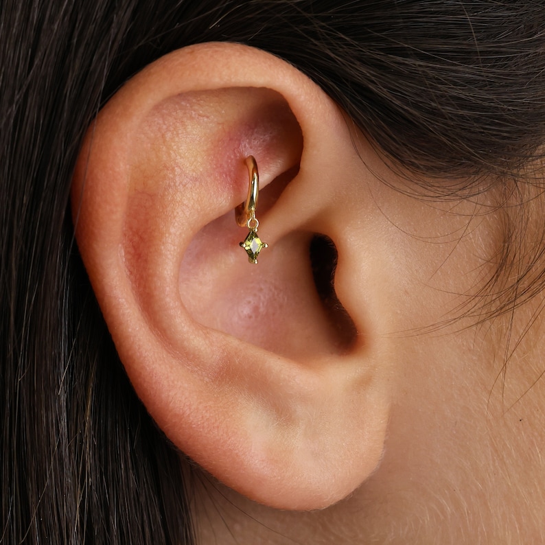 Petite boucle d'oreille pendante tour en diamant créole hélicoïdale avec pierres précieuses boucle d'oreille tour créole hélicoïdale en diamant boucle d'oreille en cartilage créoles en cartilage image 8
