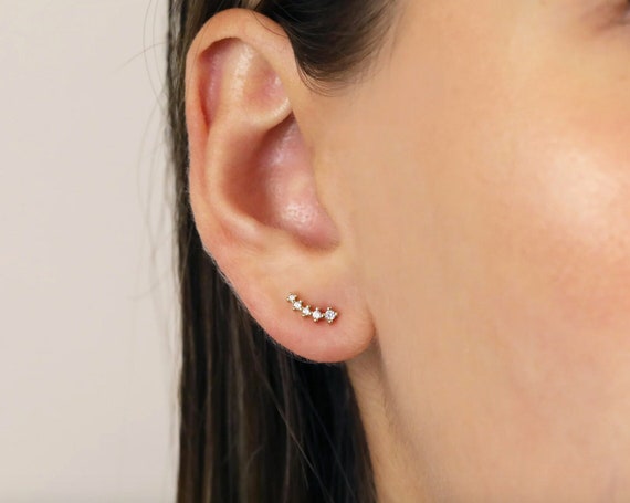 Tiny Climber Studs • paved CZ dainty earrings • gold studs • small stud earrings • minimalist earrings • silver stud earrings
