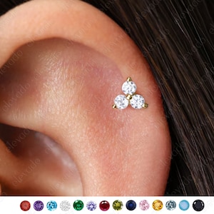18G/16G Brilliant Flower Flat Back Labret • cartilage earring • helix piercing • tragus stud