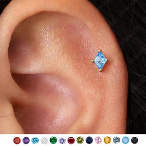 18G/16G Aquamarine Cartilage Flat Back Labret • conch earrings • tiny studs •  cartilage stud • helix stud • tragus stud • labret stud