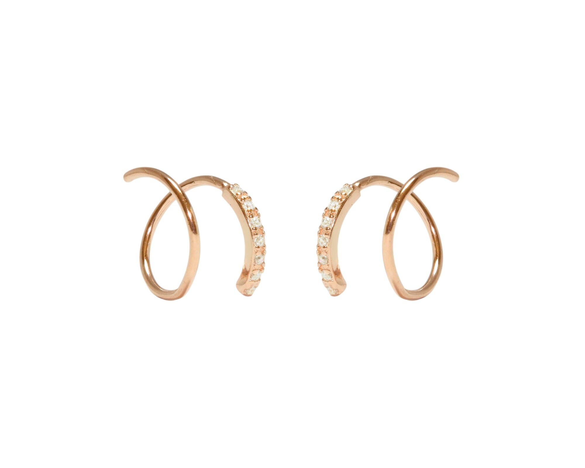 Paved Spiral Earrings • Double Hoop Earrings • Rose Gold