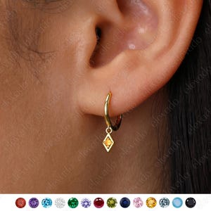 Topaz Charm Hoop Earrings • gold hoop earrings • birthstone hoop earrings • minimalist hoops • birthstone charm hoops