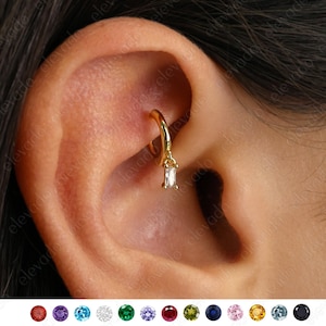 Dainty Dangle Rook Hoop Earring • baguette stone helix hoop • rook earring • helix diamond hoop • cartilage earring • cartilage hoops