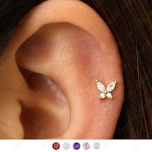 18G/16G Geburtsstein Schmetterling Flachrücken Labret • Schmetterling Ohrstecker • zierlicher Ohrring • winziger minimalistischer Ohrring • Geburtsstein Ohrringe