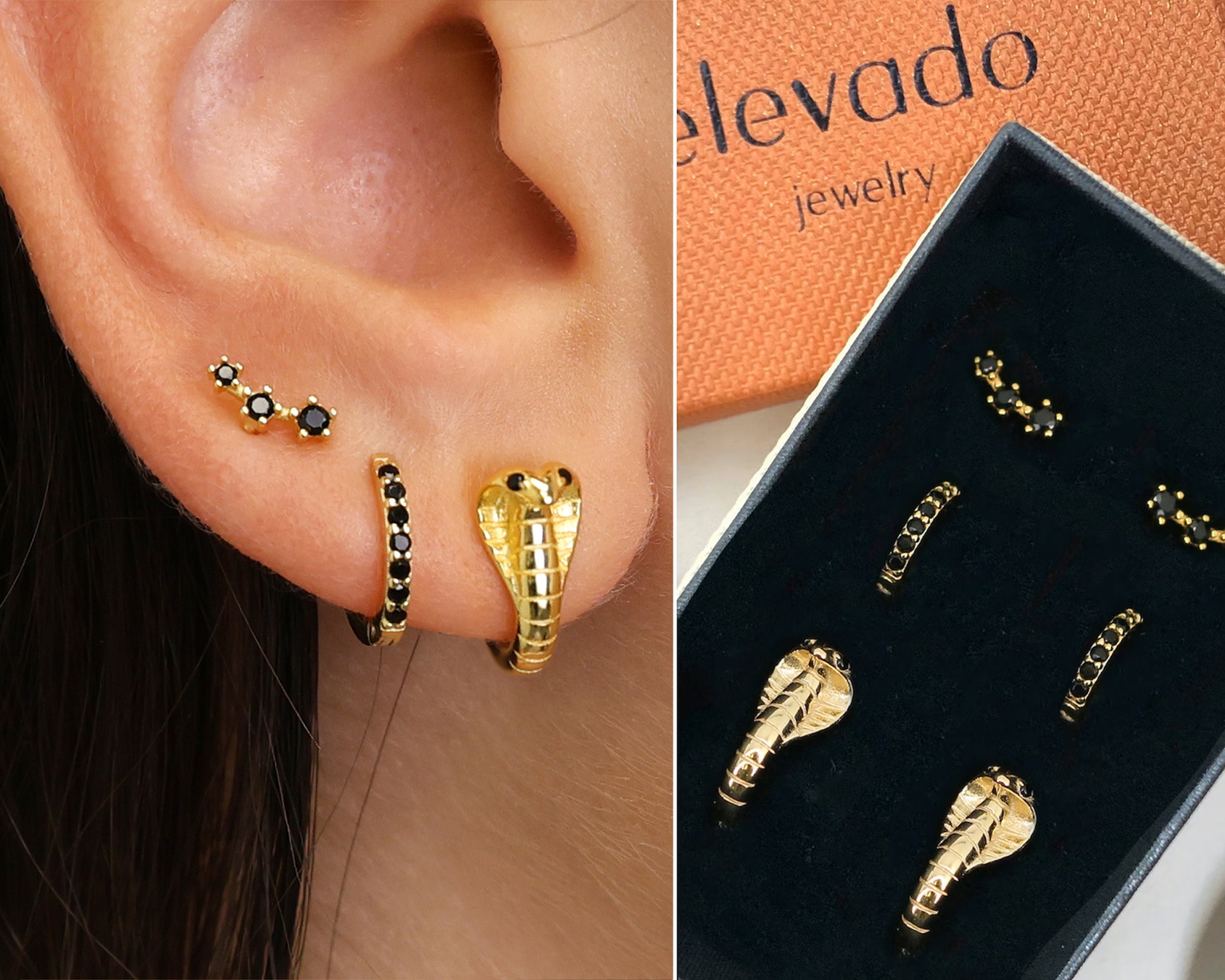 King Cobra Earring Gift Set • black jewels jewelry • gift ready • gift for her • minimalist jewelry • snake jewelry • gift set