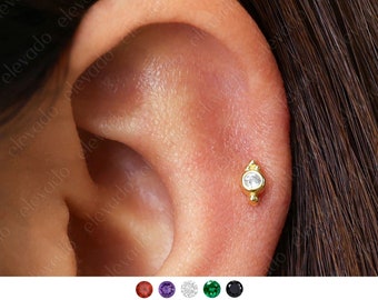 18 G/16G geboortesteen labret-knop met inwendig schroefdraad •Kraakbeenoorbel • Tragus • Conch-knop • Kraakbeenknop • Labret met platte achterkant