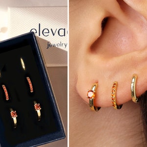 Dainty Garnet Charm Hoop Earrings Gift Set • Huggie Hoop Earrings • earring set • gift ready • gift for her • christmas gift set