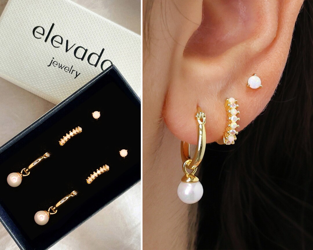 Dangle Pearl Hoop Earring Gift Set Huggie Hoop Earrings Earring Set