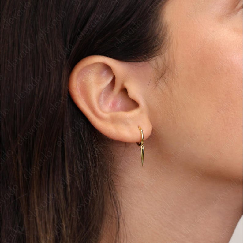 Spike Earrings • small hoop earrings • edgy earrings • dainty hoops • tiny hoops • huggie hoop earrings • gold • silver image 6
