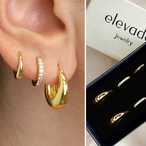 Tapered Everyday Hoop Earring Stack Set • gift for her • bridesmaid gift • christmas gift • gold hoop earrings • minimalist earrings