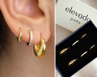 Tapered Everyday Hoop Earring Stack Set • gift for her • bridesmaid gift • christmas gift • gold hoop earrings • minimalist earrings