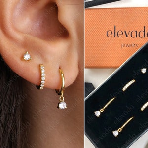 Klassische Huggie Hoop Geschenk Set Zierliche Ohrringe Ohrring Set Geschenk für Sie Geschenk für Mutter Geschenk Set Bild 1