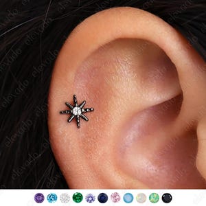 Labret con parte trasera plana y estrella negra en bronce de 18 g/16 g • piercing para trago • piercing para hélix • pendiente para cartílago • joyería minimalista