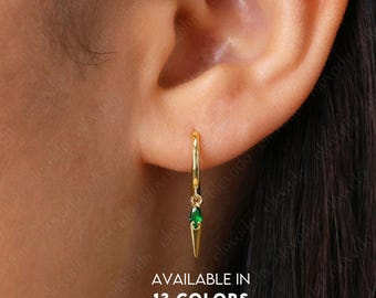 Emerald Spike Hoop Earring • Gold Plated Sterling Silver