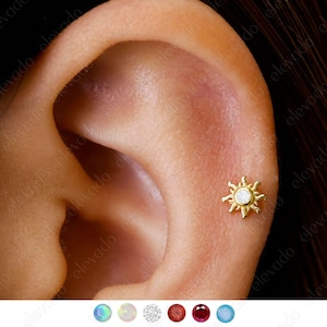 Boucle d'oreille labret solaire 18 g / 16 g à filetage interne • Boucle d'oreille cartilage • Tragus • Boucle d'oreille conque • Boucle d'oreille cartilagineuse • Labret à dos plat