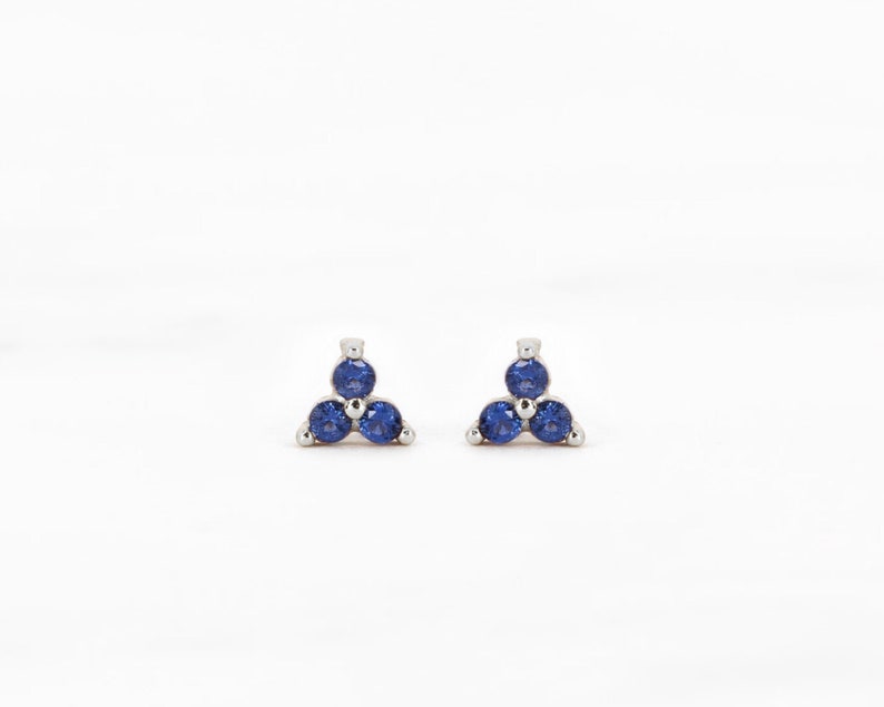 Sapphire Flower Stud Earrings silver dainty earrings sapphire earrings gold earrings tiny minimalist earring image 4