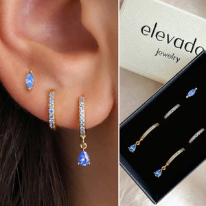 Aquamarine Teardrop Hoop Earring Set • gift for her • blue hoops • minimalist dainty earrings • valentines day gift • personalized jewelry
