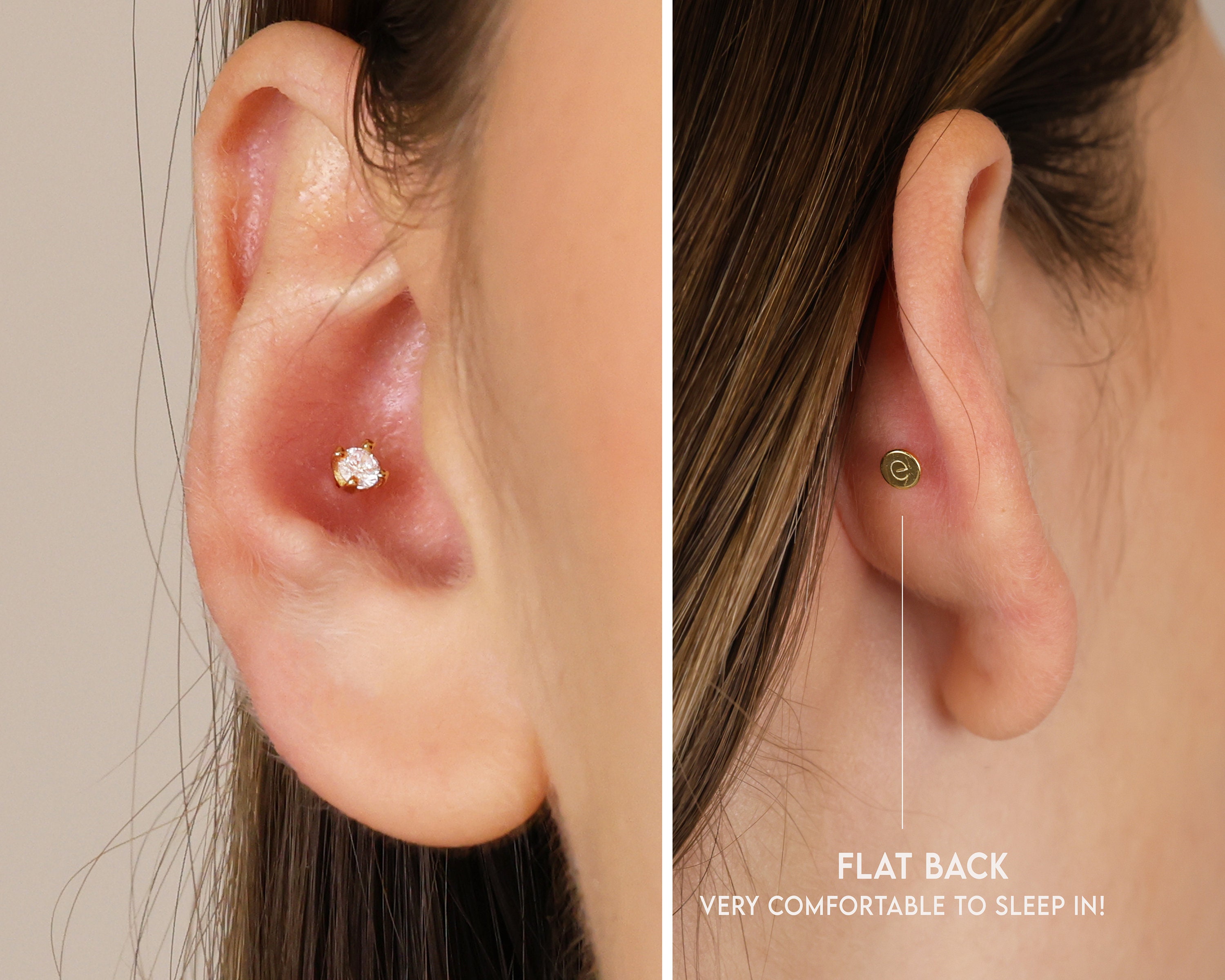 Jewseen 14K Solid Gold Threadless Studs Earrings Star Cartilage Earrings 16G Helix Earrings Labret Stud Nose Stud Nose Stud Tragus Push in Helix Piercing Sieraden voor Vrouwen Mannen, Geelgoud