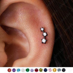 Labret à dos plat fin métallisé noir 18G/16G • clou de tragus • piercing hélicoïdal • boucle d'oreille en cartilage • bijoux minimalistes