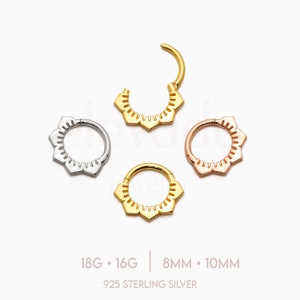 Flower Daith Hoop Earring, Nose Ring, Conch Hoop, Hoop Earring, 16G/18G Clicker Hoops Septum Ring Tragus Hoop Rook Hoop image 2