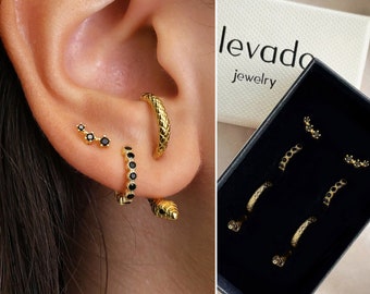 Serpent Black Onyx Earring Gift Set • Dainty Hoop Earrings • earring set • gift ready • gift for her • gift for mom • gift set