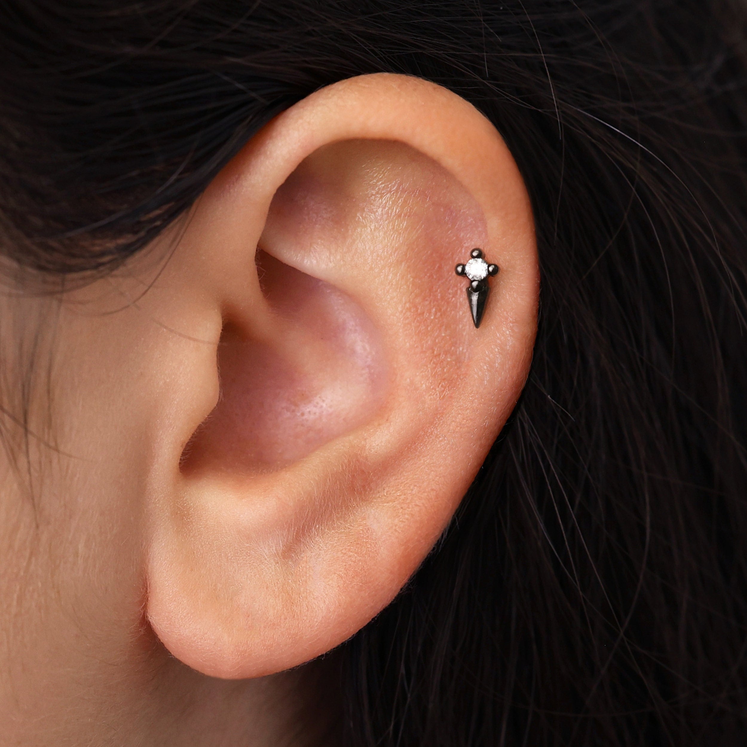 18G/16G Gunmetal Black Spike Flat Back Labret Tragus Stud Helix 