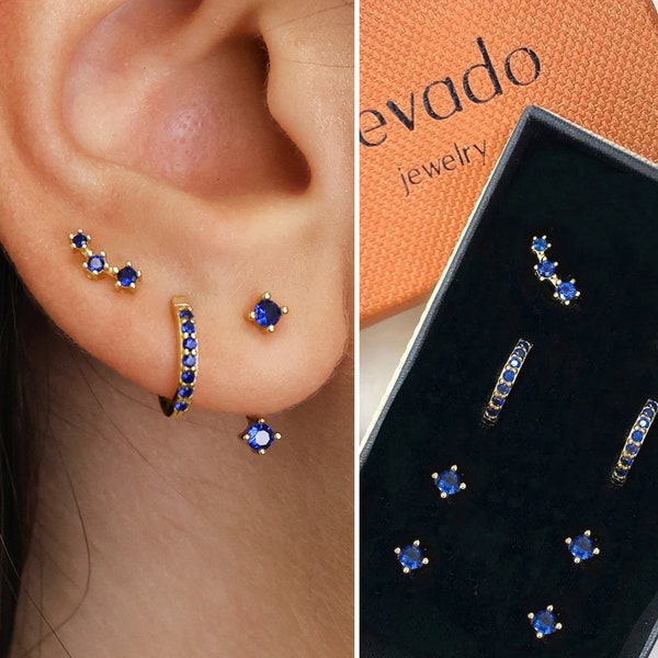 Sapphire Front Back Earring Gift Set • sapphire jewelry • gift for her • minimalist earrings • personalized gift • elevado jewelry