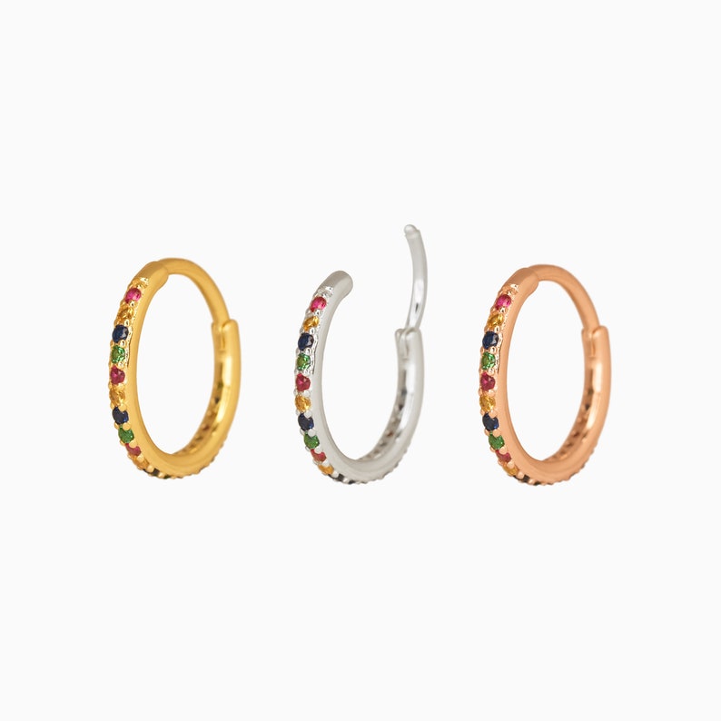 Rainbow Paved Conch Clicker Hoops CZ Hinged Clicker Hoops Seamless Hinged Hoop Huggie Hoop Earrings Hoop Earrings image 5