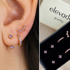 Alexandrite Birthstone Ear Stack Set • gift for her • bridesmaid gift • mothers day gift • gold hoops • minimalist earrings • birthstone